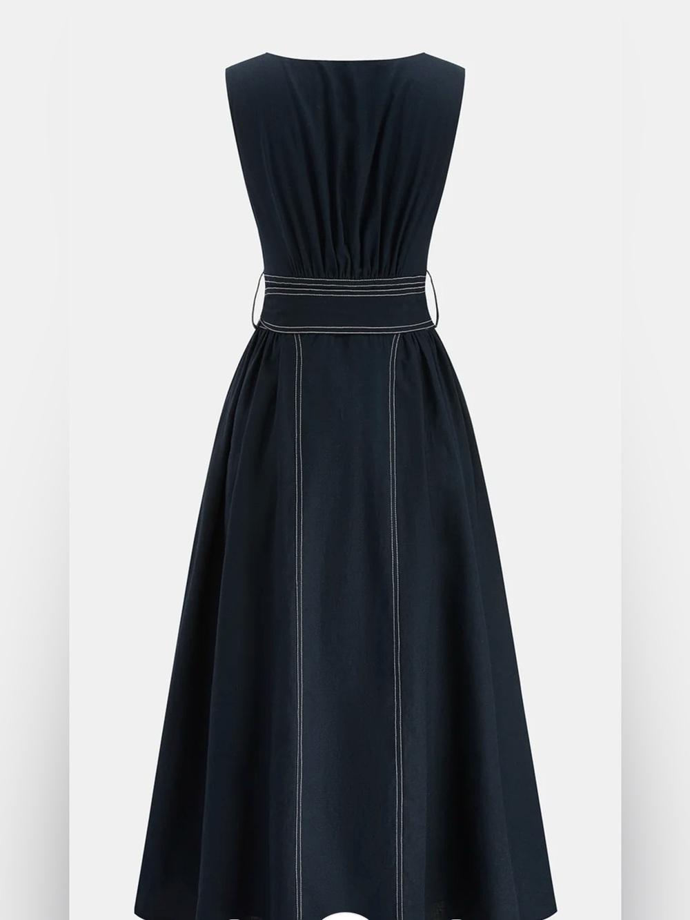Classic Navy A-Line Midi Dress with Contrast Stitching